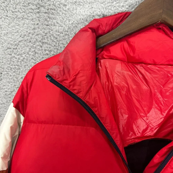 SPLITS59 Isabel Down Puffer Jacket women small red Colorblock down packable hood - Picture 7 of 13